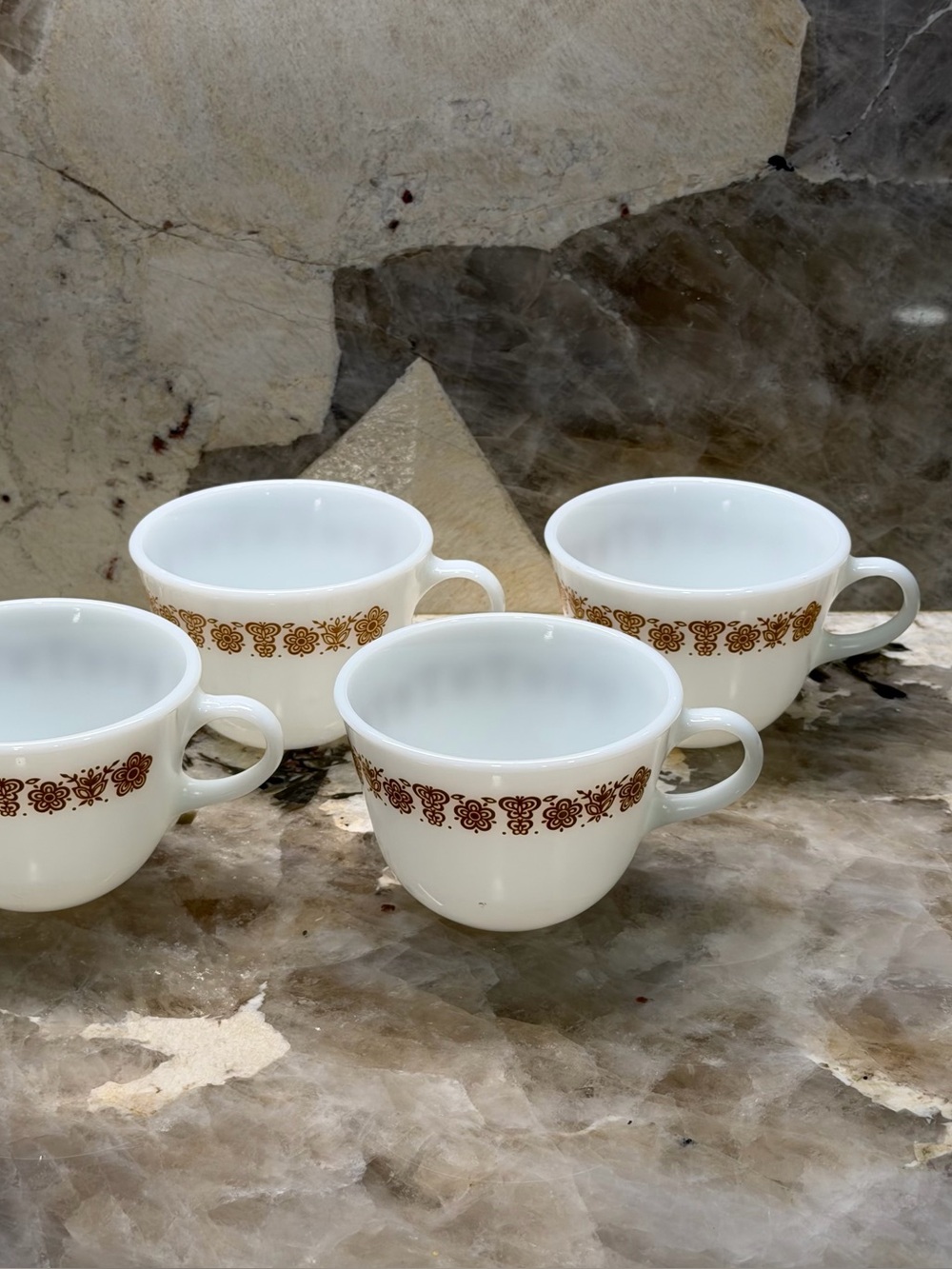 Vintage 1970s Pyrex Butterfly Gold Print Coffee Mug / Tea Cup (Set of 4)